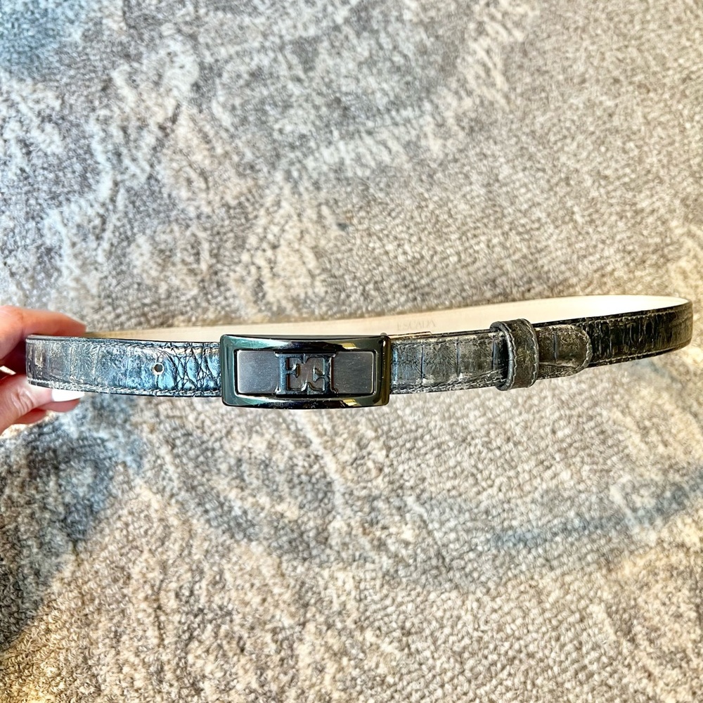 Escada Gray Croc Embossed Leather Belt